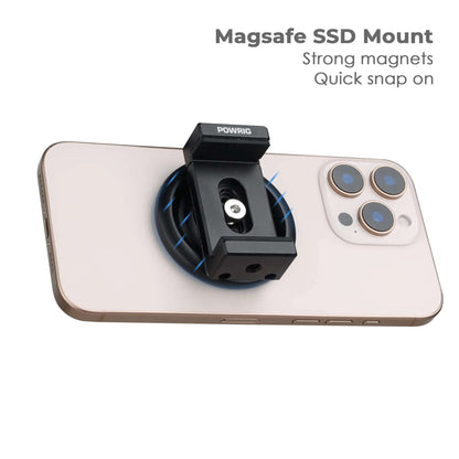Side view of iPhone magnetic SSD holder mounted on smartphone for ProRes recording