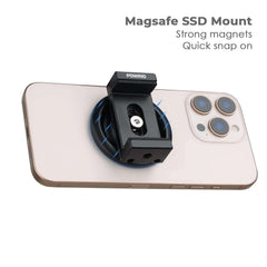Side view of iPhone magnetic SSD holder mounted on smartphone for ProRes recording