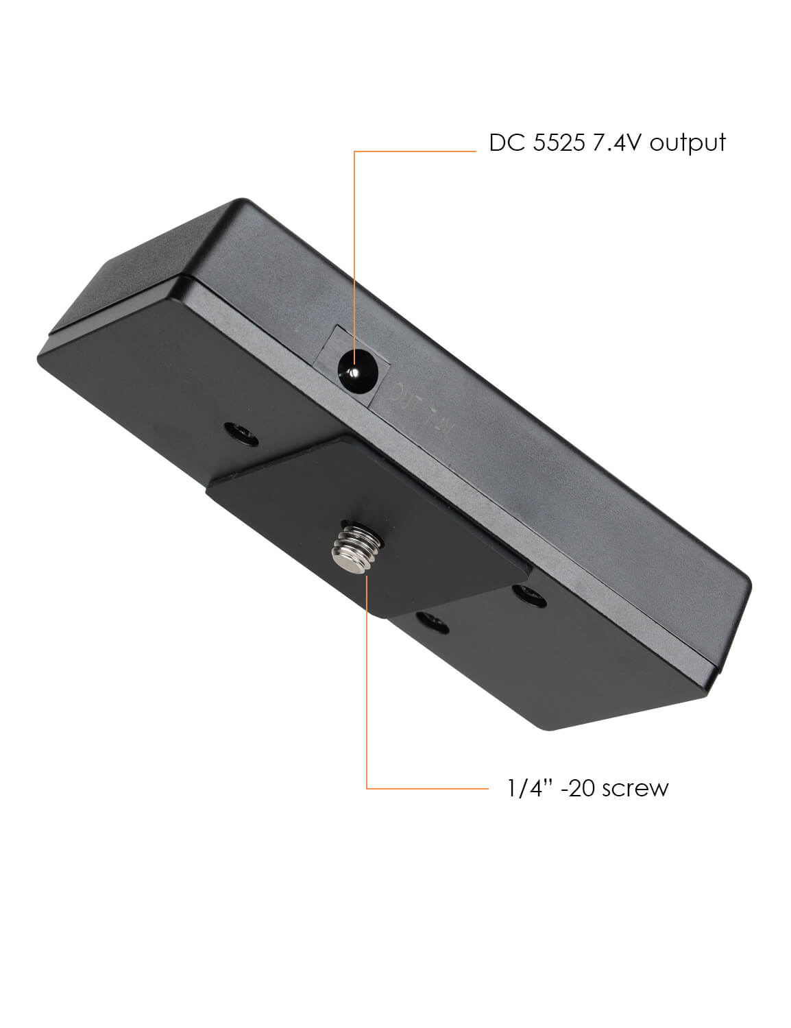 DC 5525 output port and 1/4-20 mount on battery plate