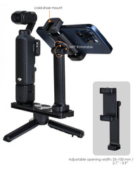 360 rotatable cold shoe phone clip mount for Osmo Pocket 3 4, adjustable 55-100mm smartphone holder