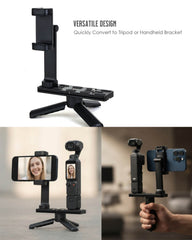 Versatile dual-use phone mount stand for DJI Pocket 3 4, convertible table tripod & handheld vlog bracket