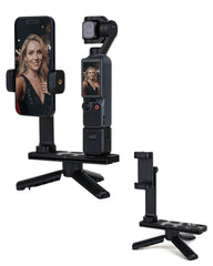 Dual bracket holder for DJI Osmo Pocket 4 3 and smartphone, portable mini tripod vlogging rig