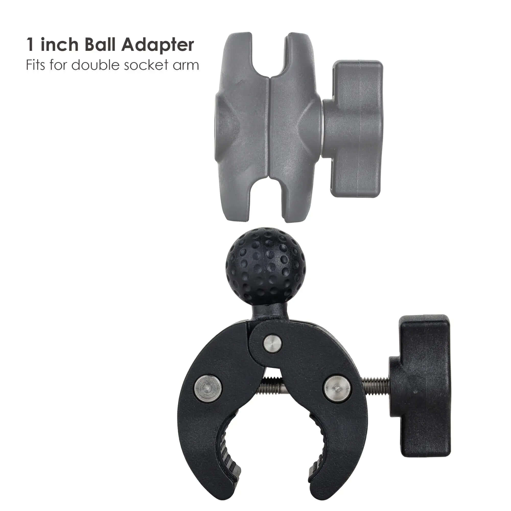 shows the 1-inch ball clamp fits for ram socket arm