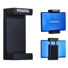 POWRIG Aluminum SSD Mount Clamp for laptops - Black adjustable holder for Samsung T7 portable SSD, side view and installation guide
