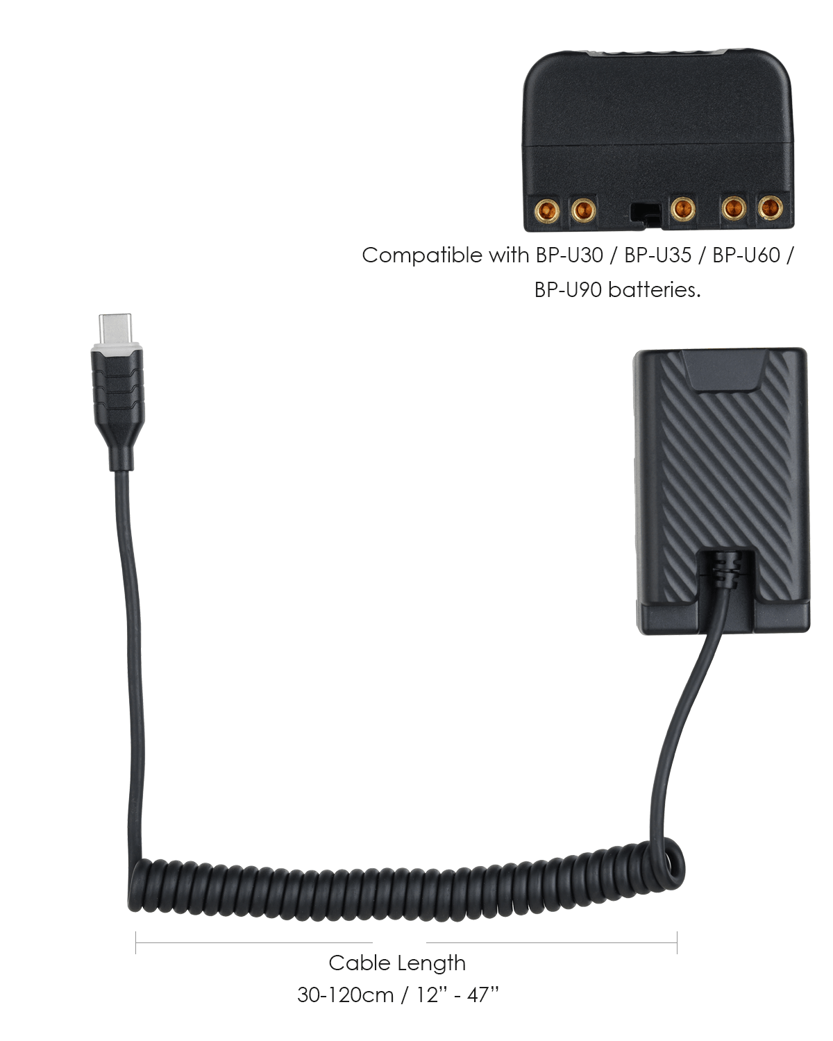 POWRIG USB-C PD to BP-U dummy battery spring coiled power cable 45W 15V high-power cinema camera power supply