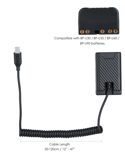 POWRIG USB-C PD to BP-U dummy battery spring coiled power cable 45W 15V high-power cinema camera power supply