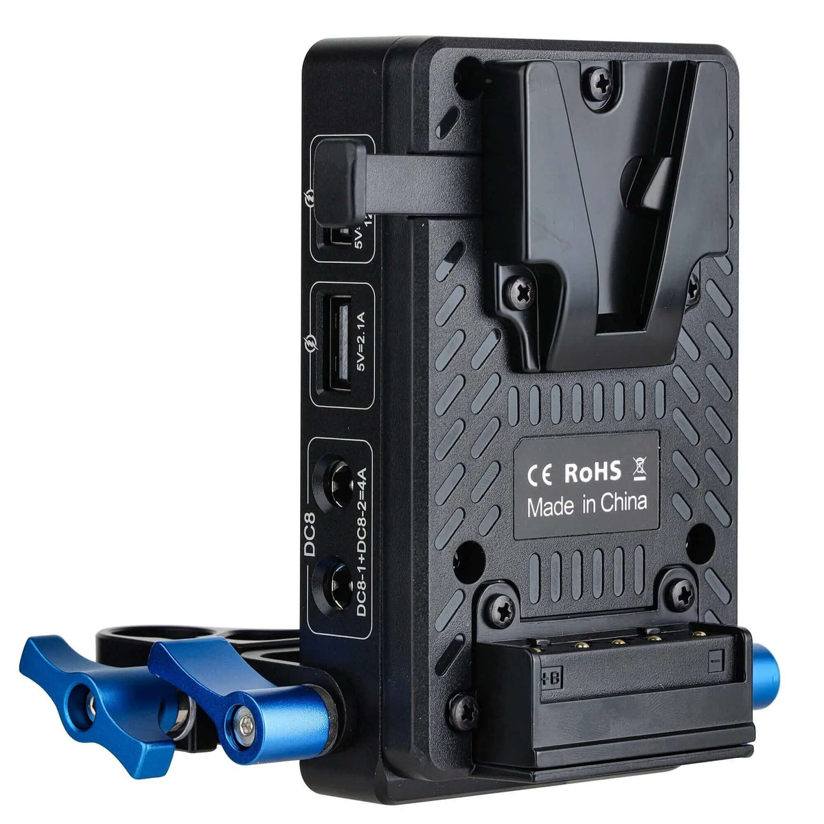 V-Mount Power Plate with 5V USB 2.1A, DC8 Ports, 15mm Rod Clamp for Camera Rigs
