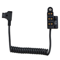 POWRIG Coiled D-Tap splitter cable with LED voltage monitor and 1-to-3 female output block
