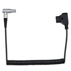 POWRIG coiled D-Tap to right-angle LEMO 2-Pin power cable.