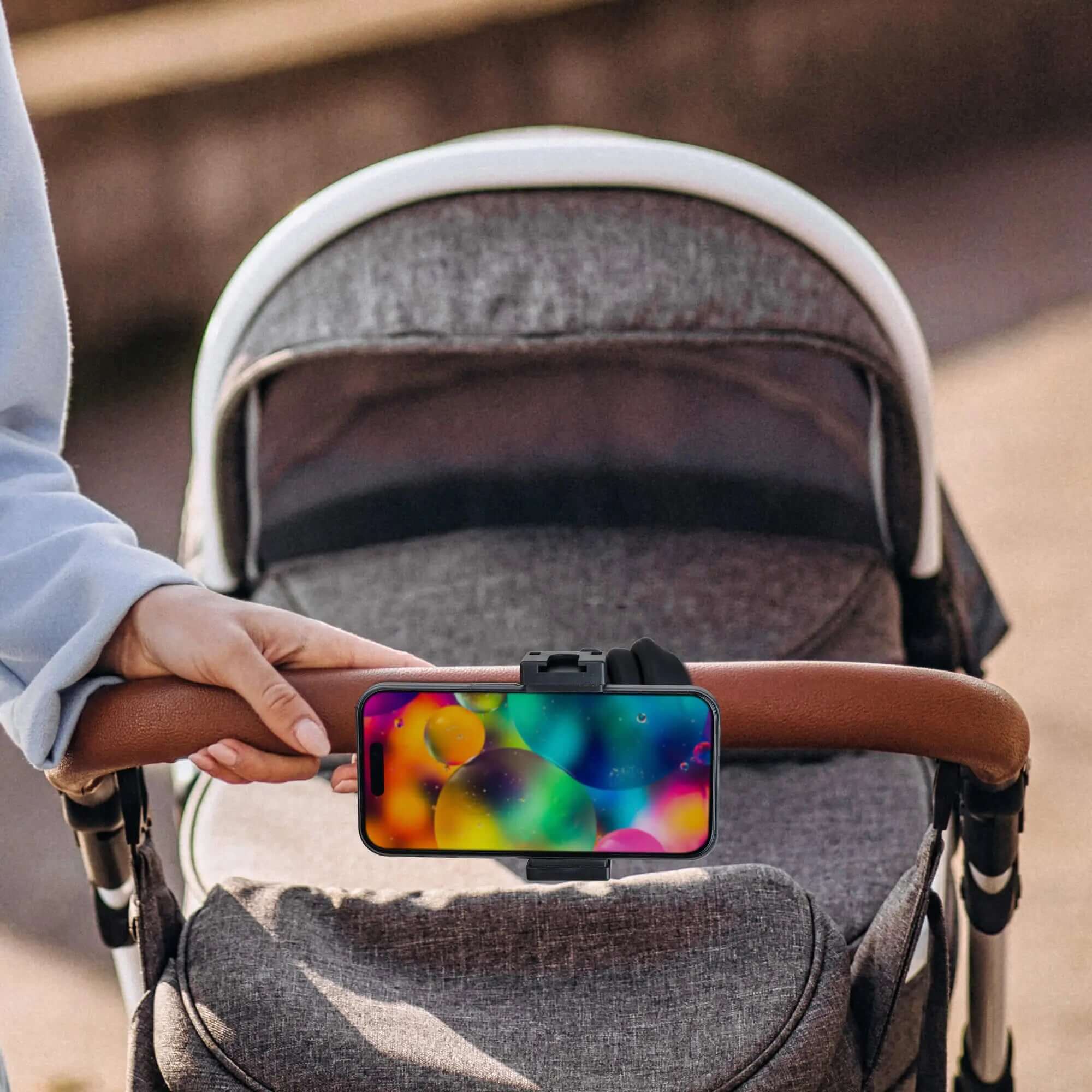 Flexible Gooseneck Phone Mount for Stroller, Hands-Free Cell Phone Holder for Baby Stroller Handlebar, Black