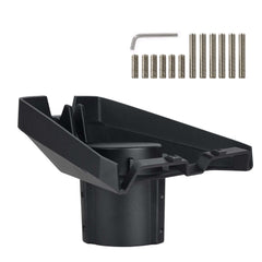 Package contents for Starlink Gen 3 pole mount including black mounting frame, 8 hex screws, and Allen wrench