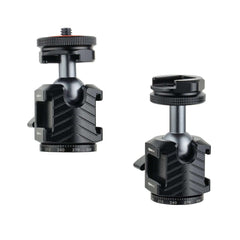 2 Pack Mini Tripod Ball Head Adapter, Aluminum Alloy Camera Ballhead with Dual Cold Shoe Mount & 1/4" Thread Screw, 360 Degree Rotatable for Vlog Shooting Accessories