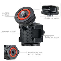 Multi-Function Mini Ball Head Structure Diagram, Anti-Slip Cushion 1/4" Screw + Triple Cold Shoe Mount, 360 Panoramic Scale Camera Tripod Ball Head Adapter