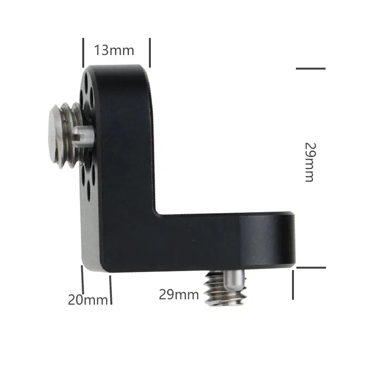 Side view showing 90-degree offset of aluminum cage mount