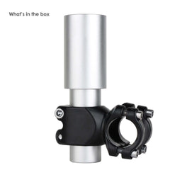 Package contents showing Starlink Mini pipe mount with silver aluminum extension tube and four-bolt black C-clamp base