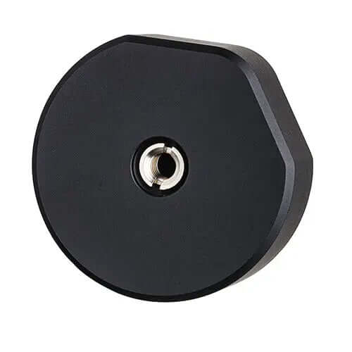 Top view of mounting base featuring standard 1/4-20 threaded metal insert for tripod compatibility