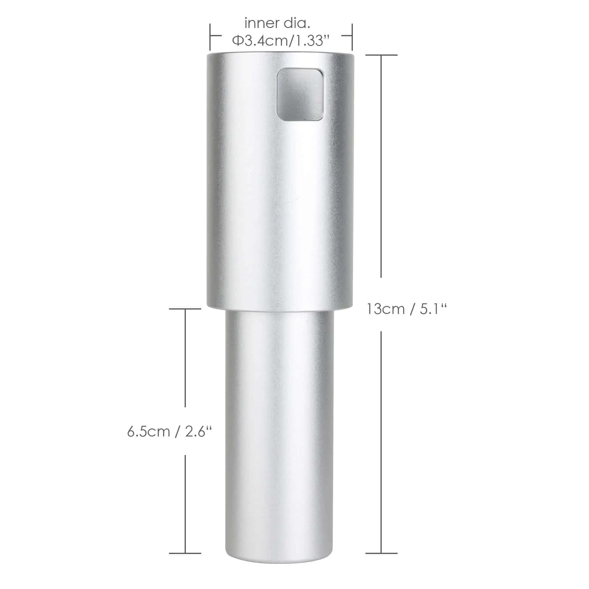 Dimension diagram of aluminum pole adapter sleeve for Starlink Gen 2 showing 1.33 inch inner diameter and 5.1 inch height