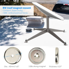 Tripod-style magnetic roof mount for Starlink Gen2 with three 42mm neodymium magnets rated at 150lbs each