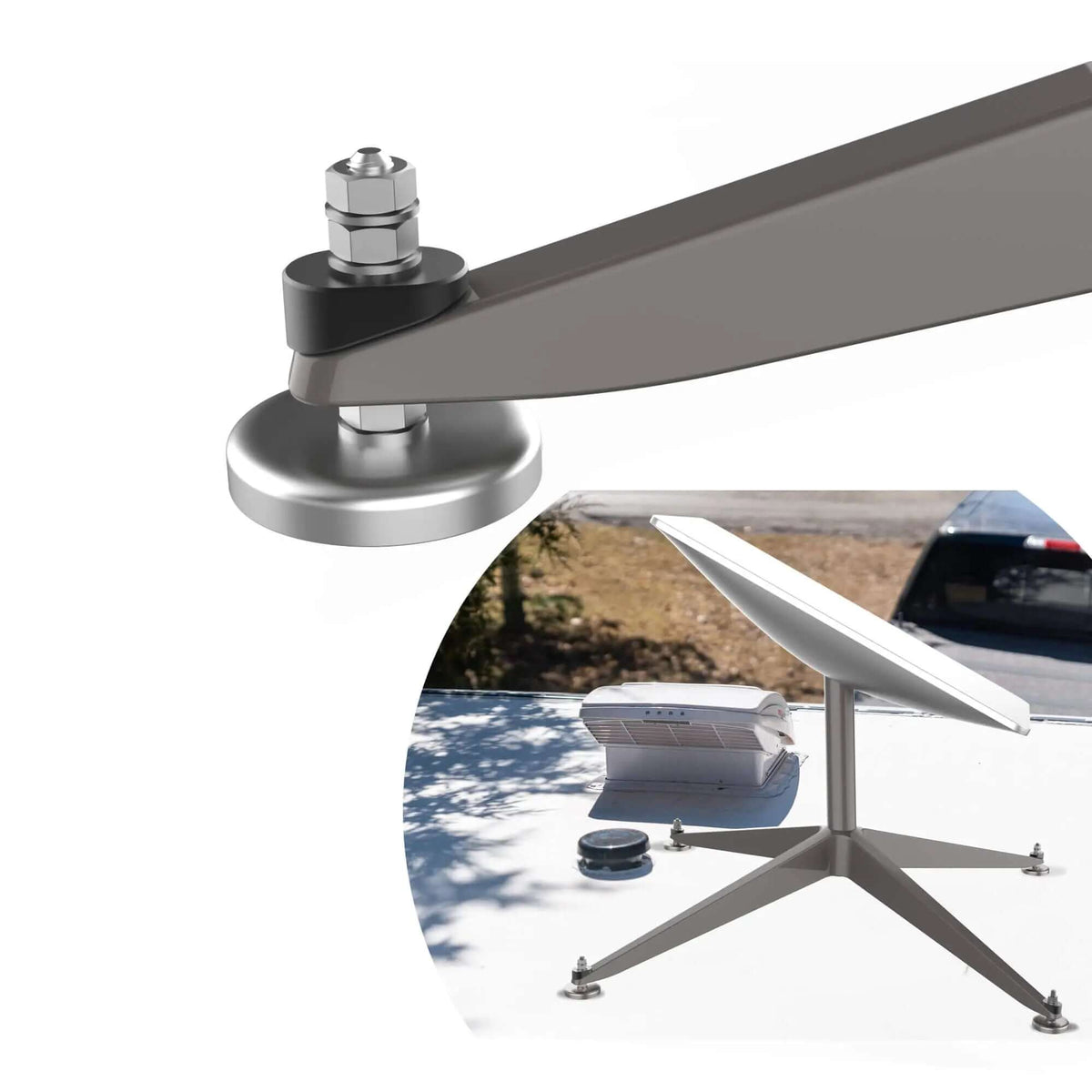 POWRIG adjustable ball joint magnetic mount for Starlink Gen2 dish on RV roof with 600lbs holding force