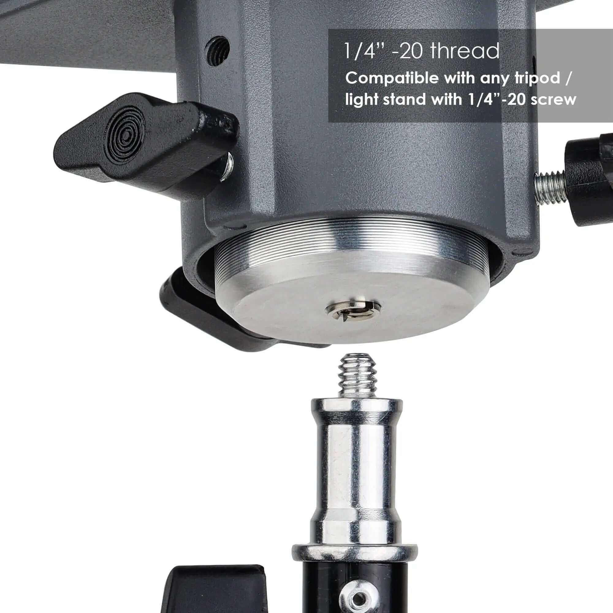 Close-up of standard 1/4-20 threaded adapter base for camera tripod compatibility