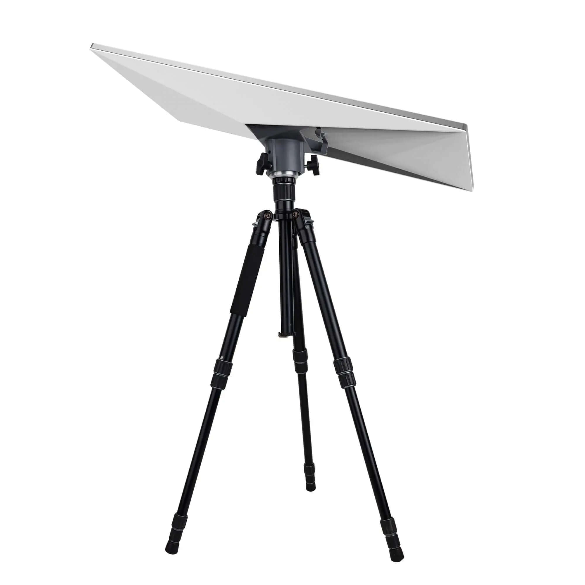 Starlink Gen 3 satellite dish securely attached to heavy-duty black tripod outdoors