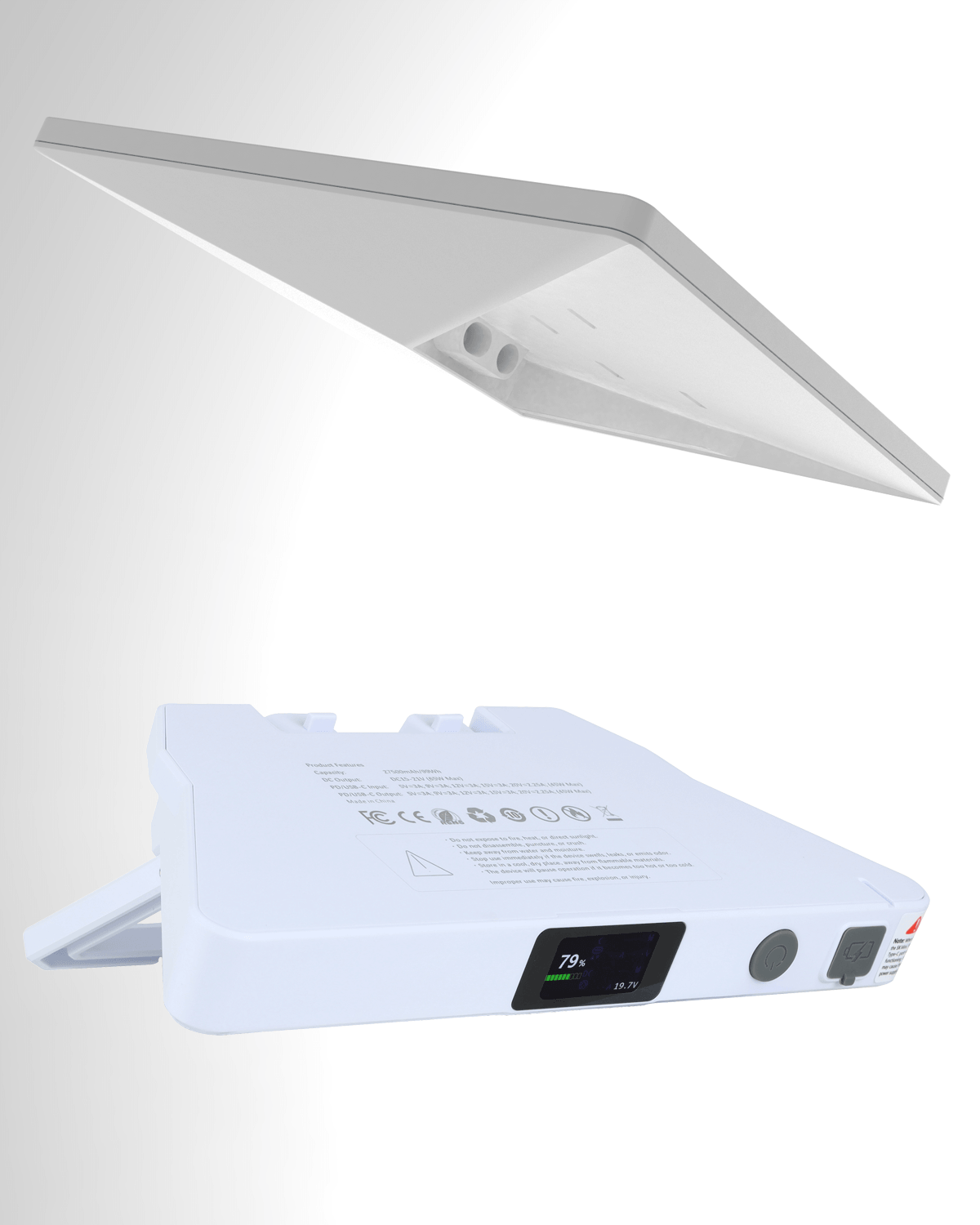 Portable 99Wh Starlink Mini power station featuring a built-in kickstand, LCD battery status display, and USB-C PD fast-charging ports.