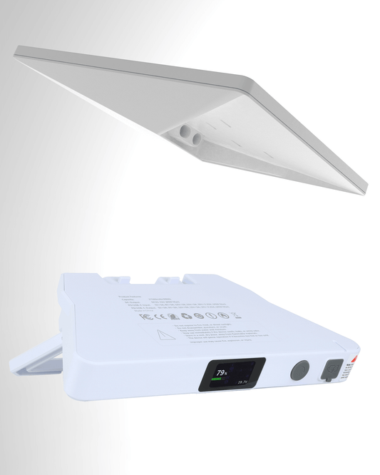 Portable 99Wh Starlink Mini power station featuring a built-in kickstand, LCD battery status display, and USB-C PD fast-charging ports.
