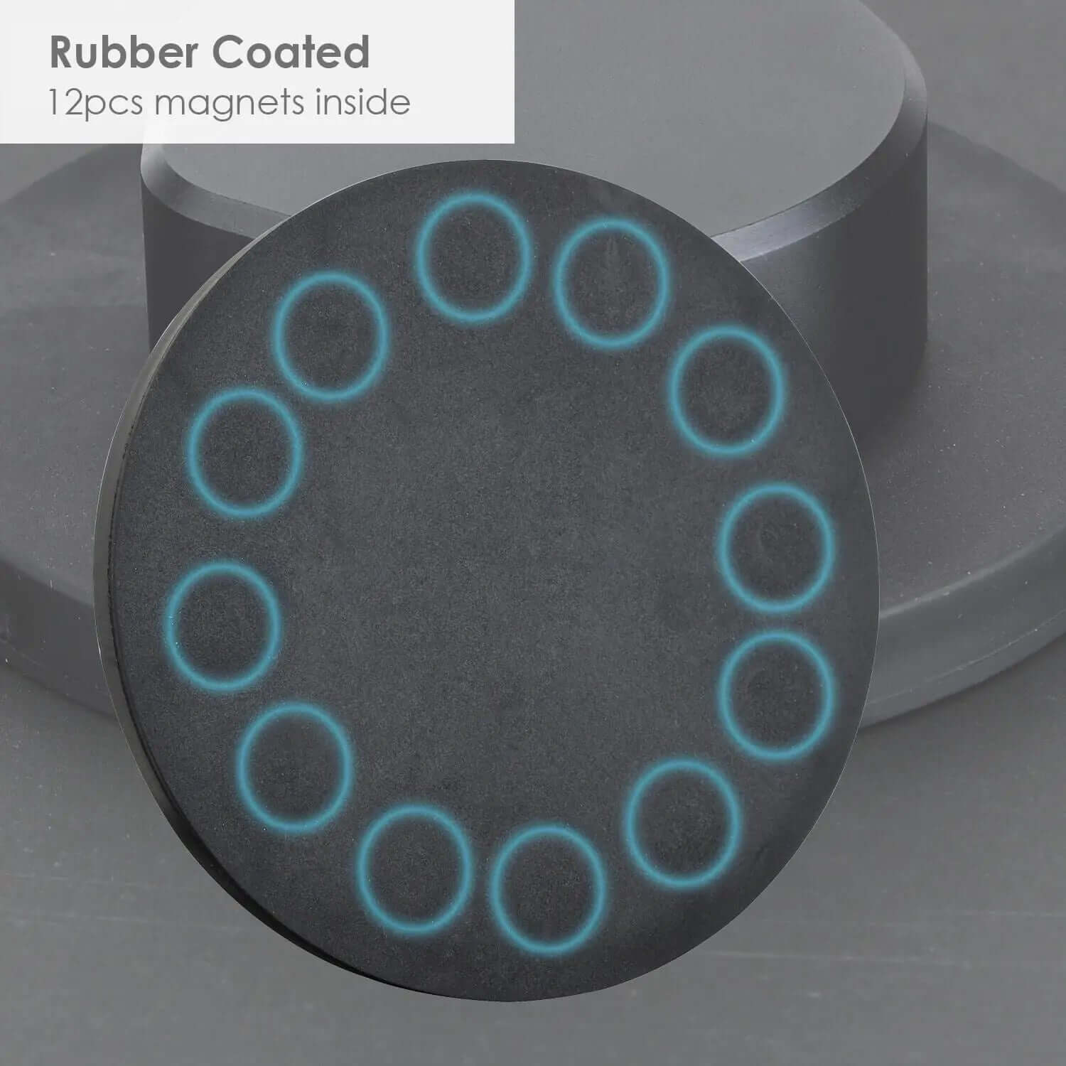 Detail of rubber-coated magnetic base containing 12 embedded high-strength magnets for maximum grip