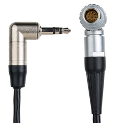 Close-up of Right Angle 3.5mm TRS Plug and 9-Pin Lemo-Type Connector on Timecode Cable