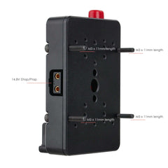 14.8V D-Tap port & M3 mounting screw detail on Nano V-Mount battery plate for Ember S5K