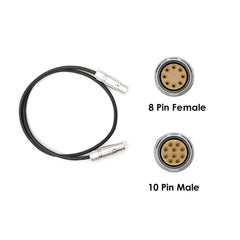 8 Pin Female to 10 Pin Male ARRI ALEXA35 Ronin 2 camera power cable with pin layout diagram