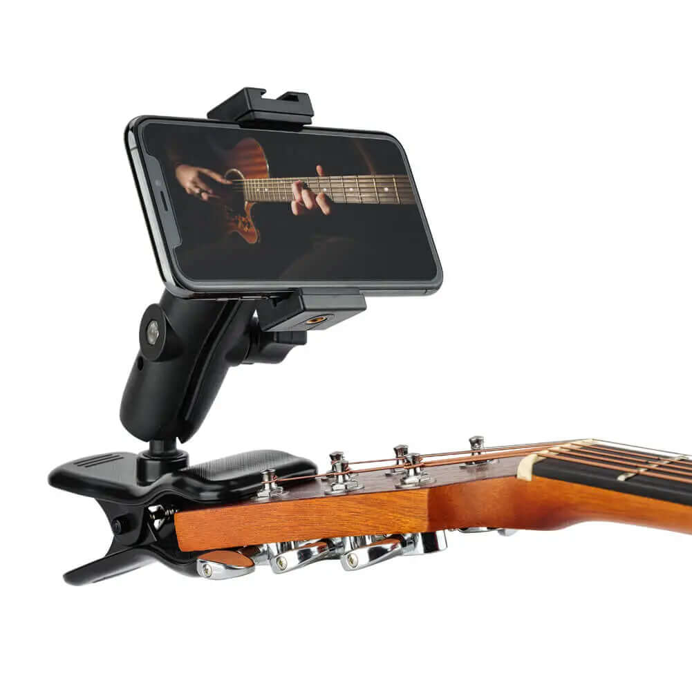 Guitar headstock phone mount clip holder for live stream guitar playing recording